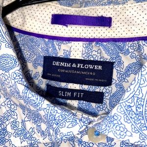 Denim & Flower Paisley Button Up Blue White Slim